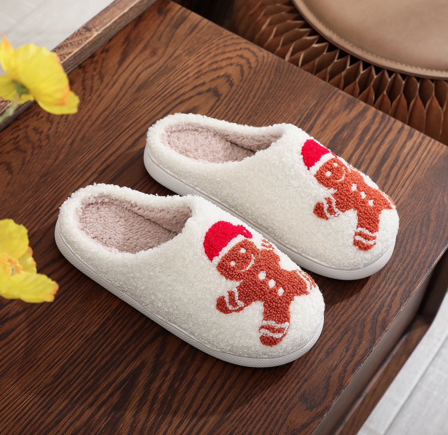 Christmas Gingerbread Cotton Slippers Winter Home Shoes